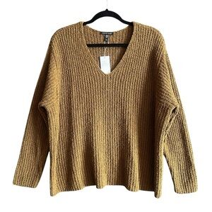 Eileen Fisher Organic Cotton Fluff Cashmere Blend V Neck Long Sleeve Sweater